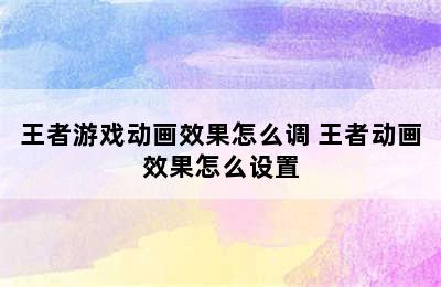 王者游戏动画效果怎么调 王者动画效果怎么设置